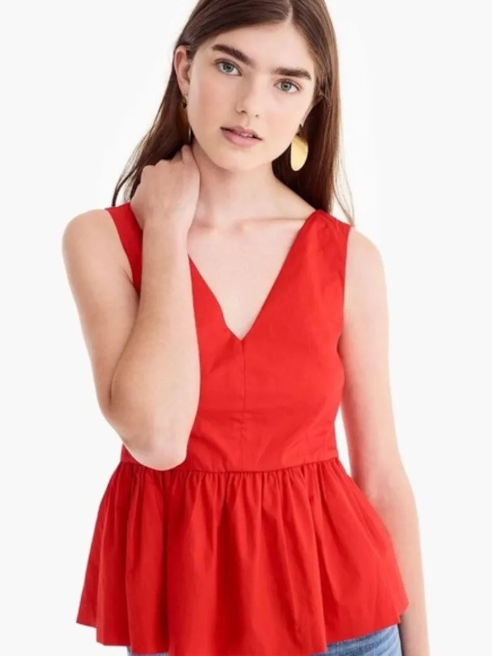 J. Crew Always Red V-Neck Peplum Sleeveless Tank Top size 2